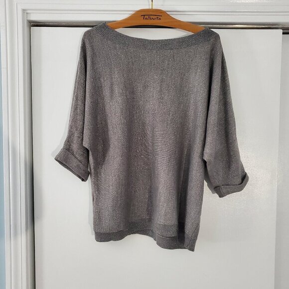 New York & Company Gray 3/4 Sleeve Scoop Neck Metallic Medium Sweater - Picture 1 of 9